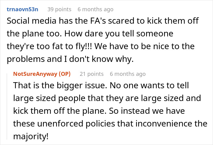 Obese woman argues with passenger over armrest on plane as flight attendant steps in to mediate the conflict.
