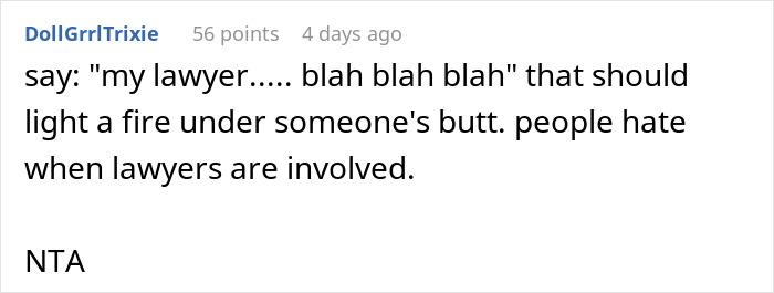 Screenshot of a Reddit comment advising to mention a lawyer to challenge maternity leave denial from a company.