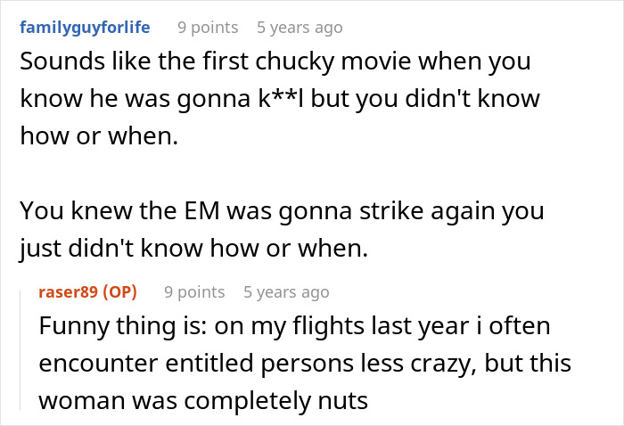 Screenshot of a discussion where a user describes encountering an entitled mother insisting on paying for an upgrade.