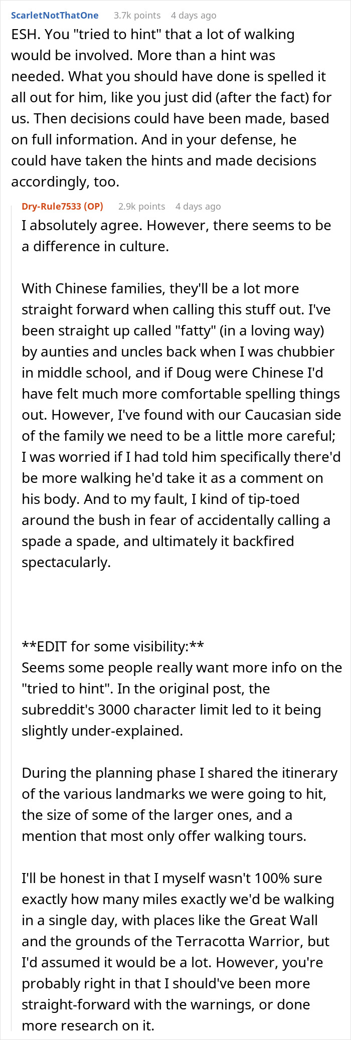 Reddit comments discussing cultural differences in communication impacting bil struggles during a China trip.