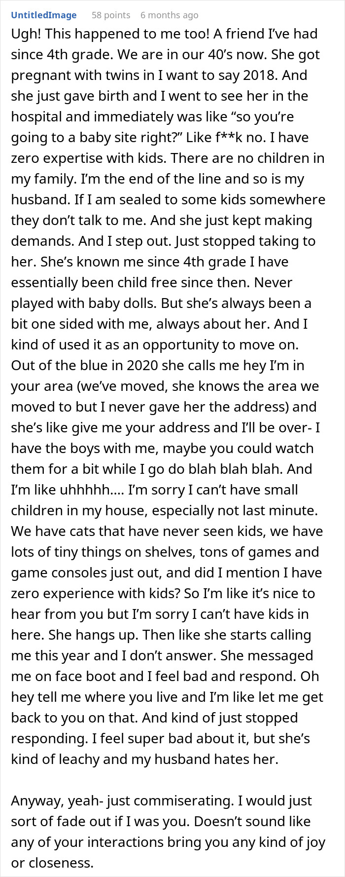 Woman sets boundaries with friend using her, refuses to host toddler due to lack of experience and child-free lifestyle.