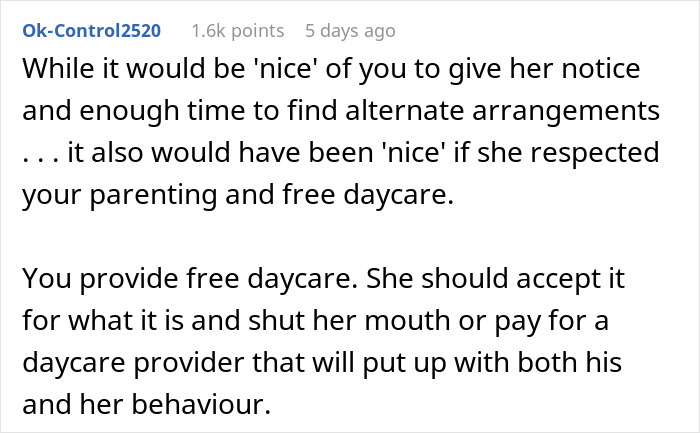 Screenshot of a discussion about free daycare, babysitting chaos, and parenting respect in an online forum thread. Screenshot of a discussion about free daycare, babysitting chaos, and parenting respect in an online forum thread.