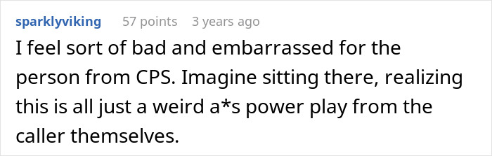 Screenshot of a Reddit comment discussing a CPS case involving a woman accusing her daughter&rsquo;s ex-husband of forcing a tattoo.