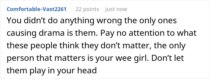 Screenshot of a forum comment offering support to a young mom facing family drama over her illegitimate kid. Screenshot of a forum comment offering support to a young mom facing family drama over her illegitimate kid.
