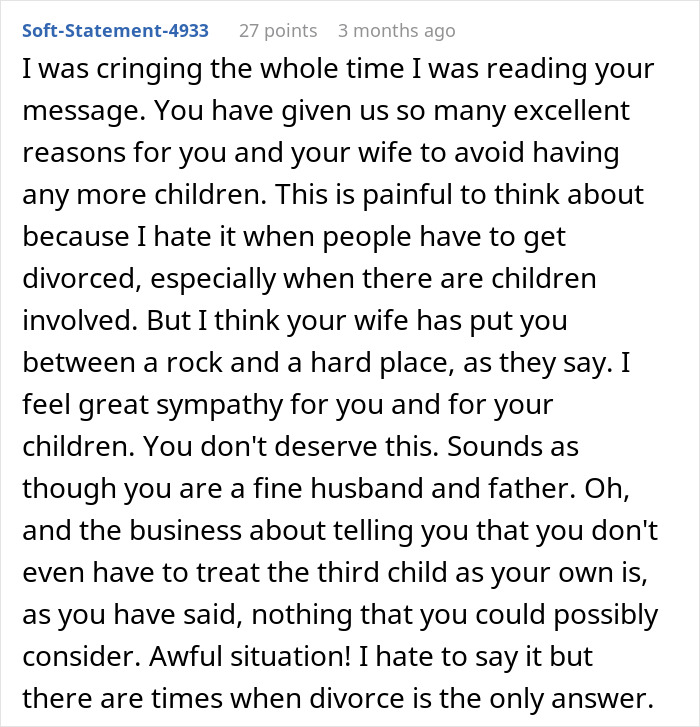 Alt text: Man shares emotional story about wife obsessed with having more kids, facing choice between marriage or a third child. Alt text: Man shares emotional story about wife obsessed with having more kids, facing choice between marriage or a third child.