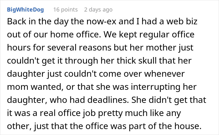 Comment from freelancer explaining challenges of working from home with family misunderstanding work hours and deadlines.