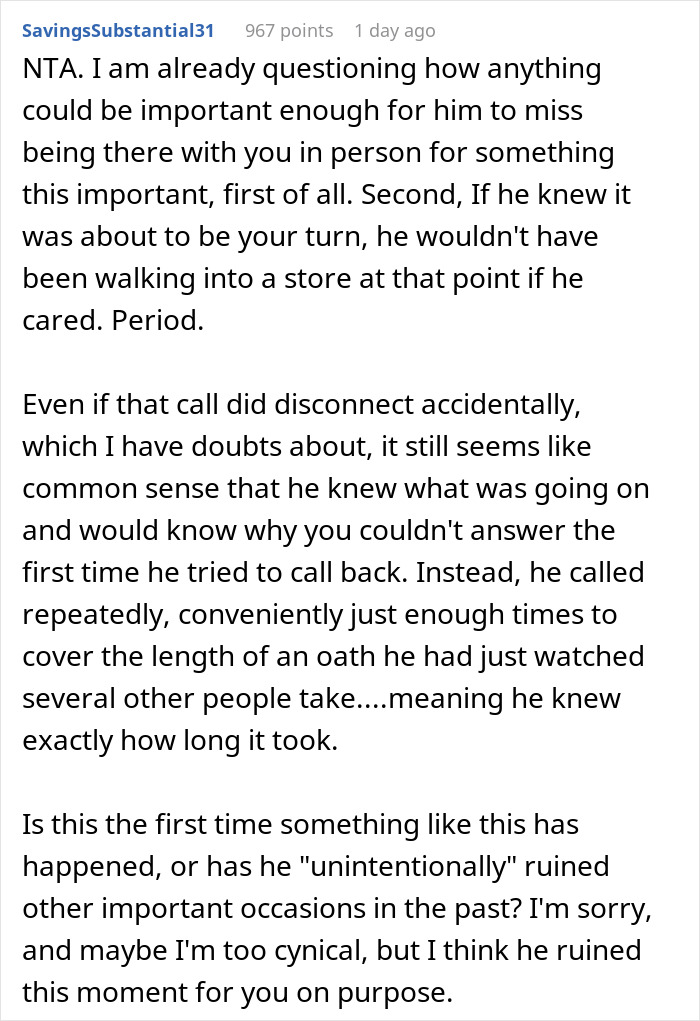 Screenshot of a Reddit comment discussing the boyfriend attorney swearing moment and questioning his intentions.