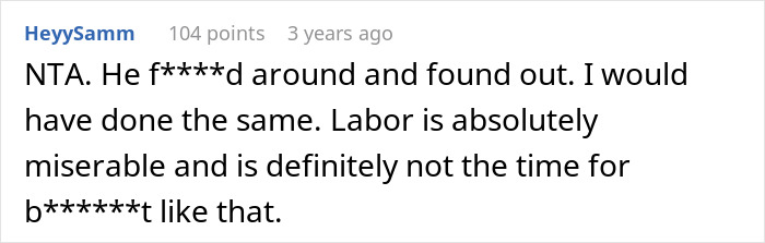 Screenshot of an online comment discussing a man furious after being removed from delivery room over an inappropriate prank.