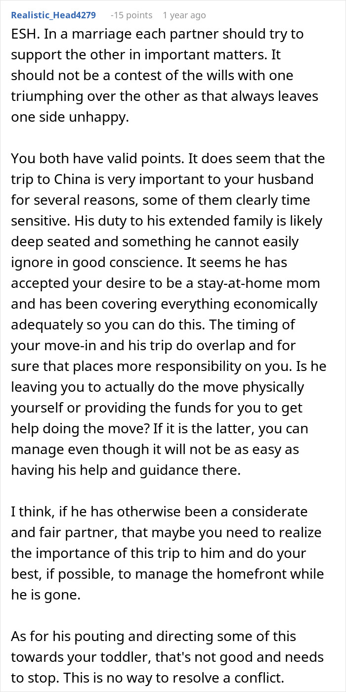 Couple moving houses with husband traveling, leaving wife to handle all moving responsibilities alone.