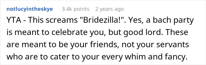 Text post on a social platform discussing a bride's dream bachelorette turning into a lonely cry-fest due to strict rules.