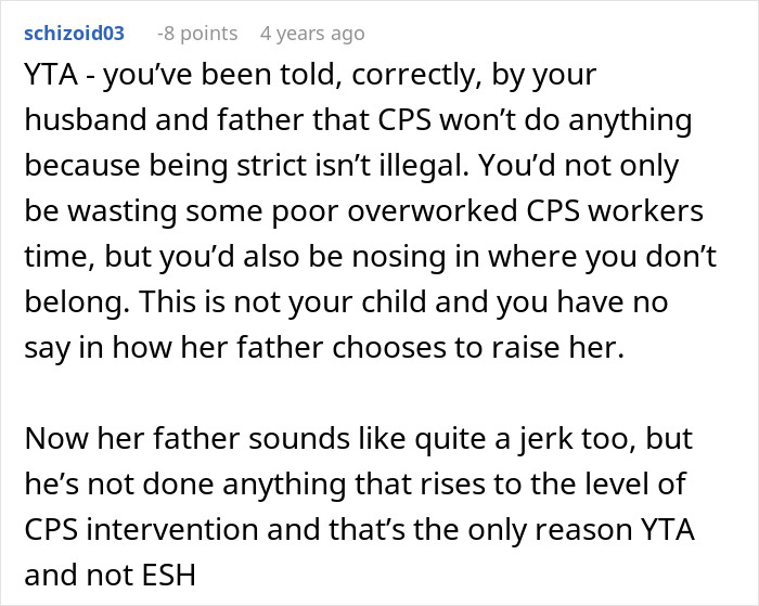 Comment discussing doubts about calling CPS after learning about niece&rsquo;s home life and concerns over CPS intervention.