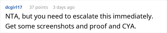 Screenshot of an online comment advising to escalate situation with proof for woman at risk of not graduating after thesis issues.