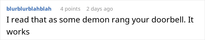 Screenshot of a Reddit comment humorously responding to a message about work from home and free work demands.