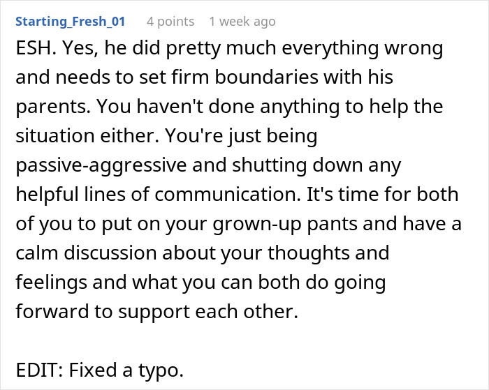 Comment discussing a man skipping his wife&rsquo;s first Mother&rsquo;s Day to spend time with his mom, focusing on boundaries and communication.