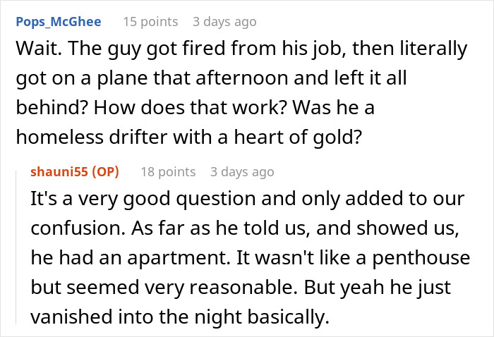 Text conversation about an influencer marketing coworker who lived a lie and suddenly disappeared after being fired.