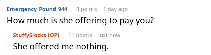 Screenshot of a Reddit conversation about a teen refusing roles in a blended family and stepmom expecting babysitting.