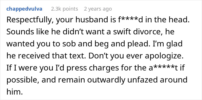 Comment text about husband upset after asking for divorce and wife joking about it, highlighting divorce conflict. Comment text about husband upset after asking for divorce and wife joking about it, highlighting divorce conflict.