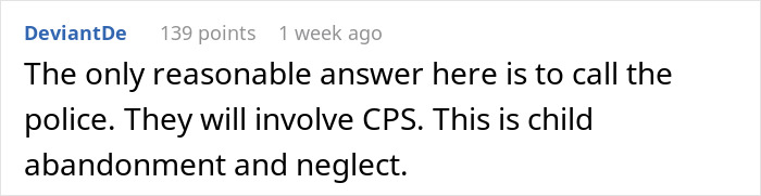 Screenshot of a Reddit comment discussing concerns of child abandonment and neglect related to poor parenting and custody risks.