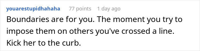 Comment about boundaries and imposing limits, related to man accused of supporting transphobia at Harry Potter Wizarding World.