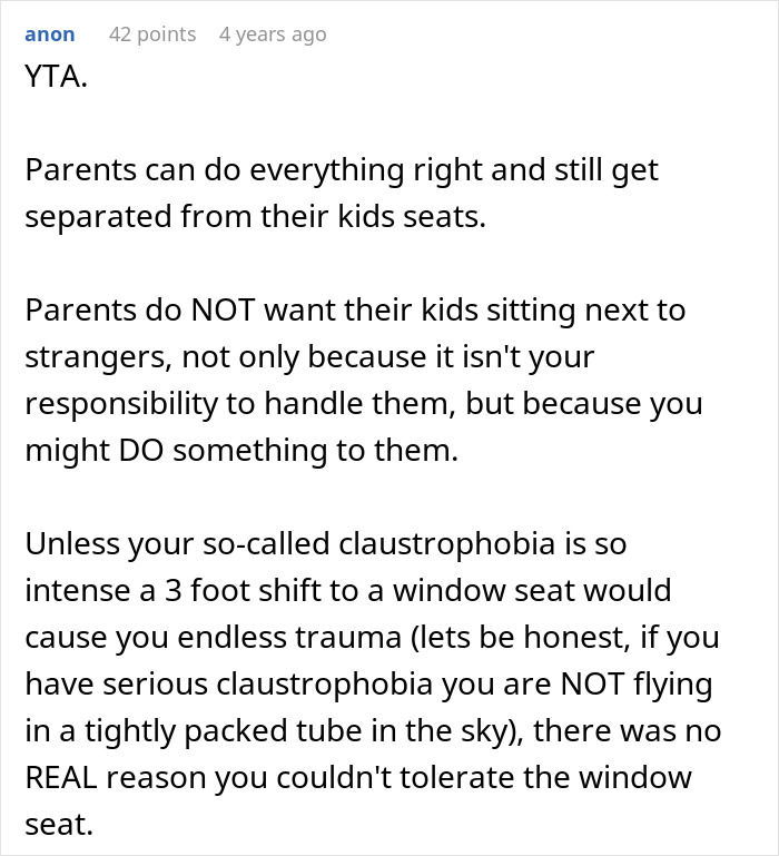 AITA discussion about not switching seats with a mother on an airplane and ignoring her children&rsquo;s behavior.