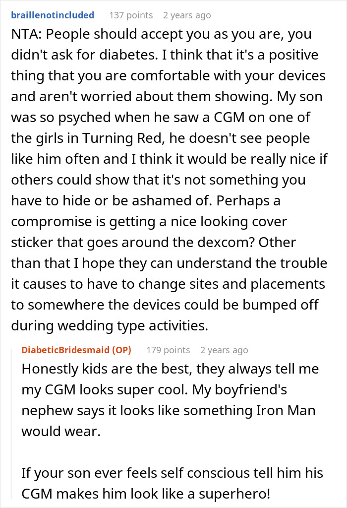 Reddit comments discussing a woman refusing to risk her health for sister&rsquo;s wedding photo aesthetic, causing family upset.