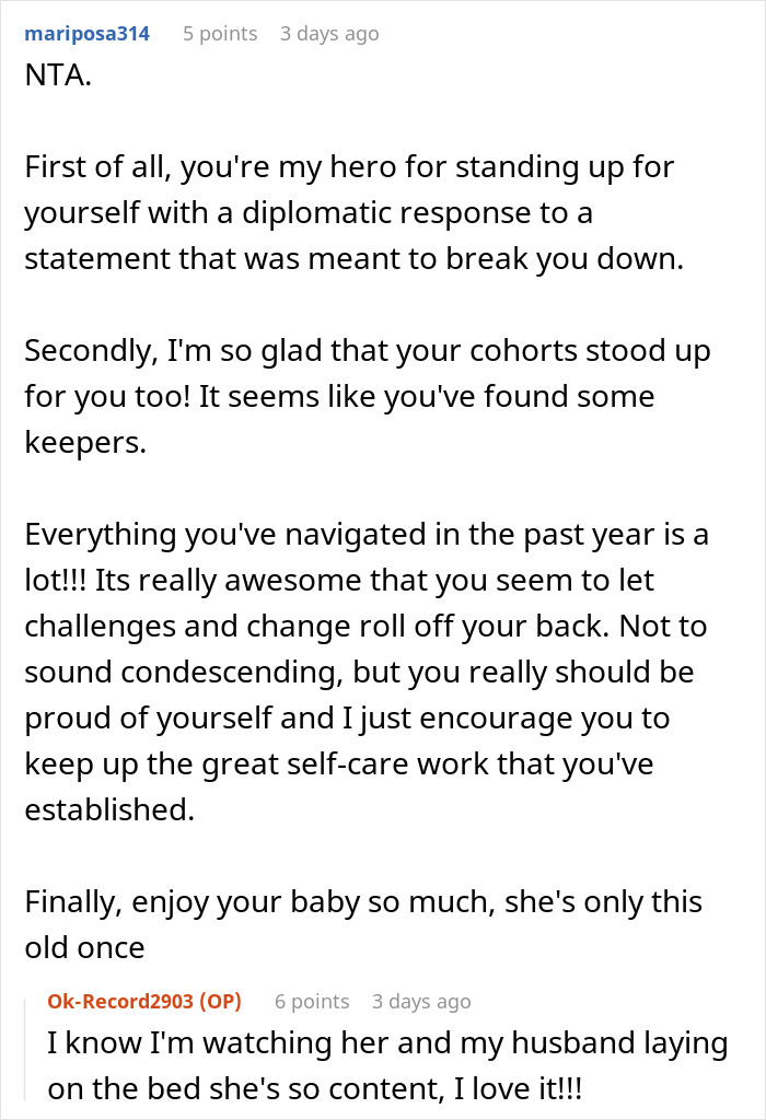 Comment thread discussing a mom assuming neighbor will babysit due to being a SAHM, with responses supporting boundaries.