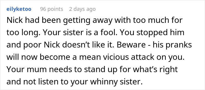 Text conversation warning about a harmless prank turning into revenge after a man pulls a prank on girlfriend&rsquo;s sister.