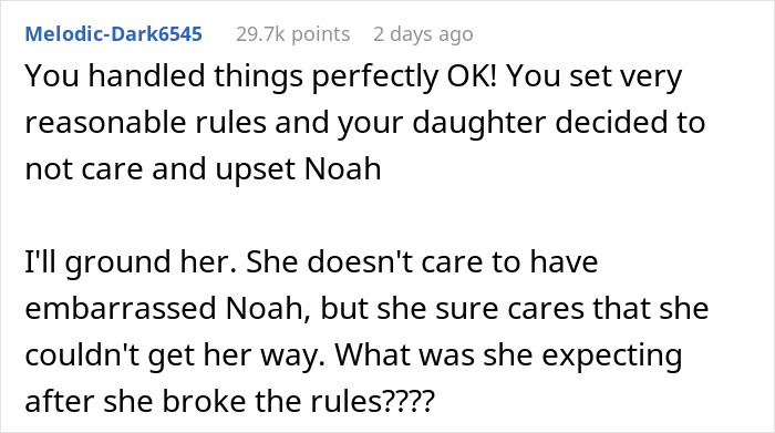 Comment on enforcing basic boundaries during daughter's sleepover, discussing reasonable rules and consequences. Comment on enforcing basic boundaries during daughter's sleepover, discussing reasonable rules and consequences.