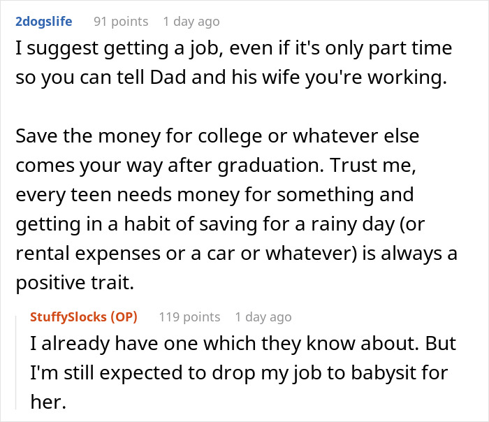 Teen refuses to be part of blended family but stepmom expects him to babysit despite his job and plans.