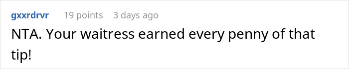 Screenshot of a forum comment defending an 83-cent tip, emphasizing the waitress earned every penny of the tip.