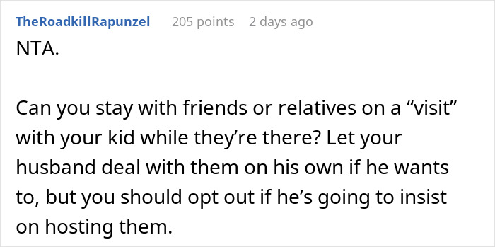 Screenshot of an online discussion about a man not prepared to deal with SIL&rsquo;s kid while staying over.