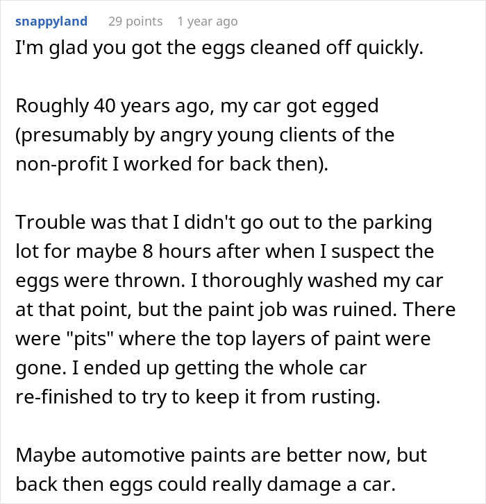 Car covered in egg residue with damaged paint, emphasizing the need for washing and waxing after eggs thrown at the car.