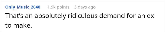 Text from a social media post expressing disagreement with a man&rsquo;s demand that his ex rehomes her cats due to his new wife&rsquo;s severe allergy.