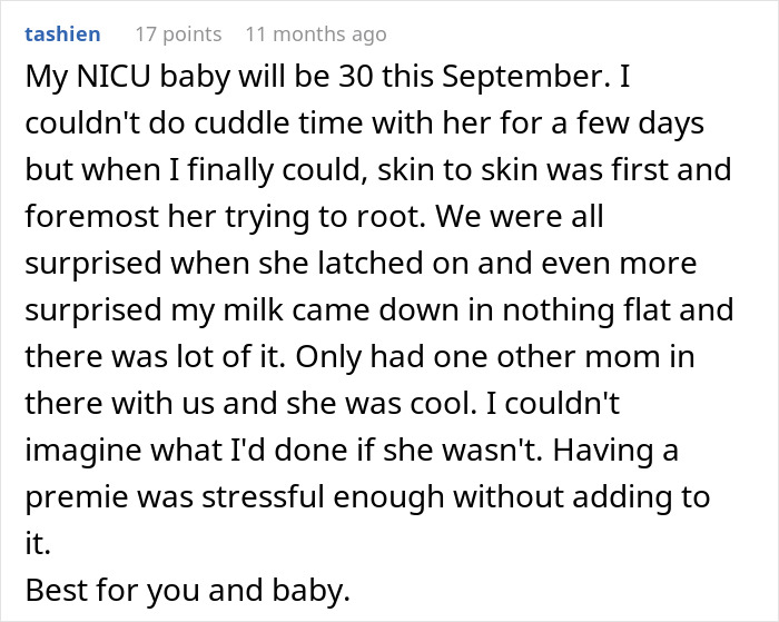 Comment about NICU baby milestone and breastfeeding success shared by new mom dealing with a nosy NICU neighbor. Comment about NICU baby milestone and breastfeeding success shared by new mom dealing with a nosy NICU neighbor.