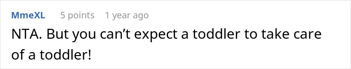 Comment from user MmeXL discussing responsibility and care related to toddlers in a moving houses context involving a married couple.