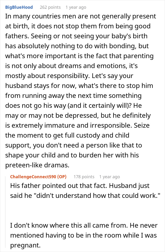 Reddit comments discussing a man who can&rsquo;t bond with his daughter because she was a cesarean baby.