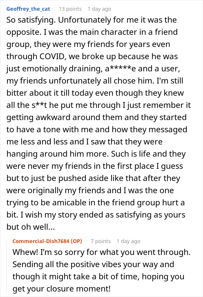 Reddit user shares experience of being ghosted by friend after divorce and seeking job referral years later.