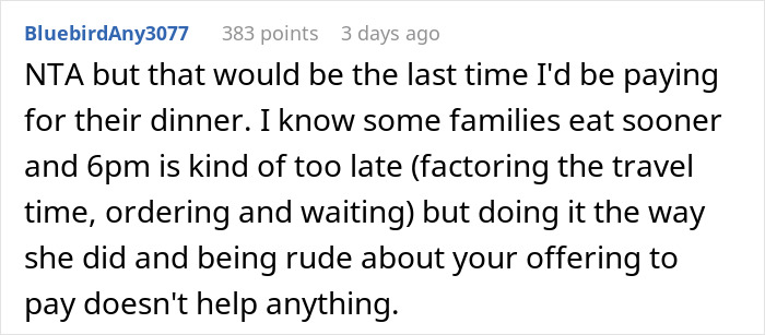 Comment discussing a man wanting to save $100 on dinner with a coupon, facing criticism from sister-in-law for being cheap. Comment discussing a man wanting to save $100 on dinner with a coupon, facing criticism from sister-in-law for being cheap.