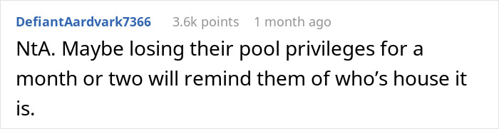 Comment discussing consequences related to a woman accused of exposing herself while sunbathing topless to family members.