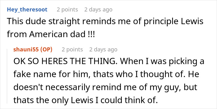 Conversation screenshot showing users discussing a fake name choice related to an influencer marketing coworker situation.