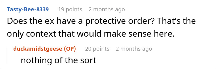Screenshot of an online discussion about drama after an ex sends an immature text, with users debating protective orders and narcissism.