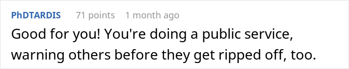 Screenshot of an online comment praising a venue host for sending a $1200 cleaning bill after a guest damages a sparkling clean place.