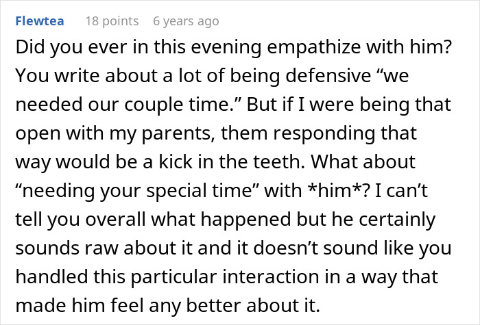 Comment discussing parents&rsquo; neglect and a son&rsquo;s emotional blowup, reflecting on family dynamics and empathy.
