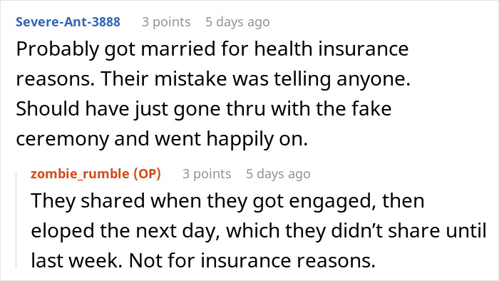 Comments discussing wedding guests shocked and confused after couple reveals they eloped years before the big day. Comments discussing wedding guests shocked and confused after couple reveals they eloped years before the big day.