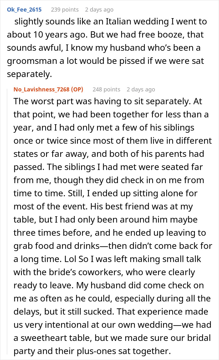 Comment thread describing a chaotic wedding experience that sounds like a wedding on The Sims game.