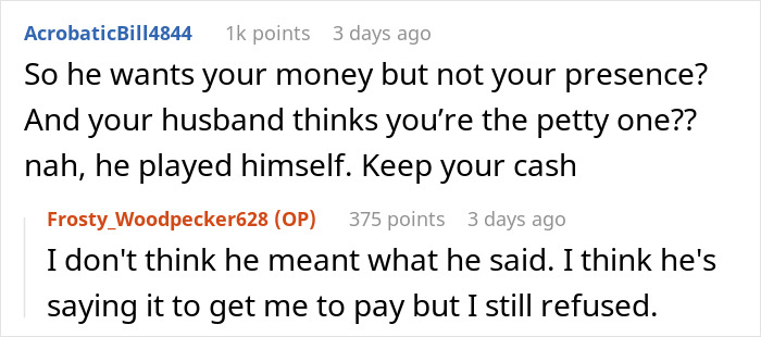 Screenshot of Reddit comments discussing how the user responded to paying for stepson’s surgery expense request. Screenshot of Reddit comments discussing how the user responded to paying for stepson’s surgery expense request.