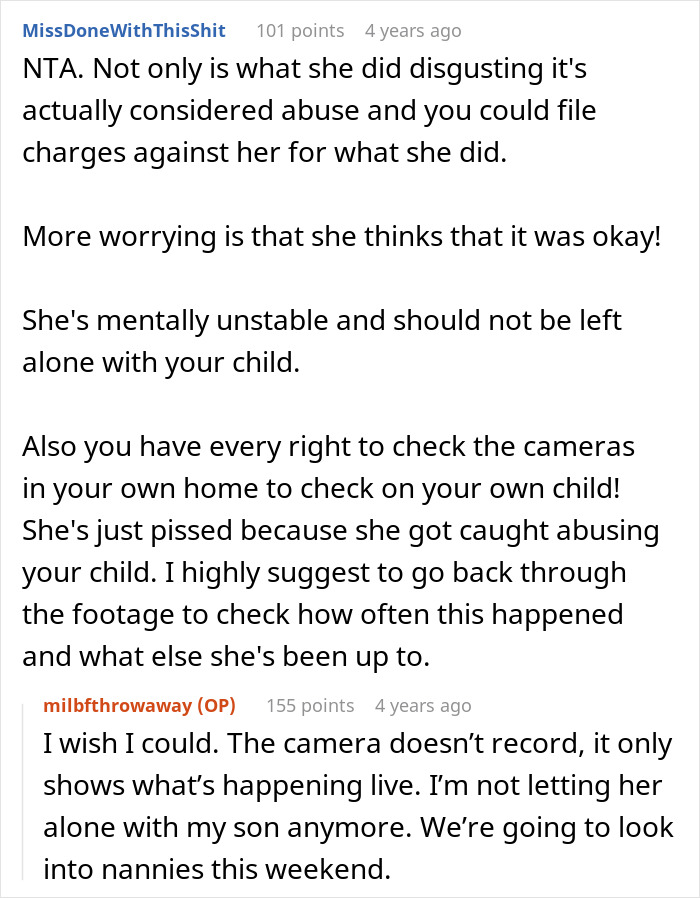 Alt text: Online discussion about mother-in-law caught trying to breastfeed baby, with mom furious and advice on child abuse concerns.