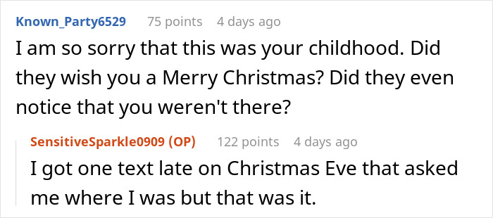 Chat conversation discussing family favoring matching triplets and ignoring the other sibling during Christmas.