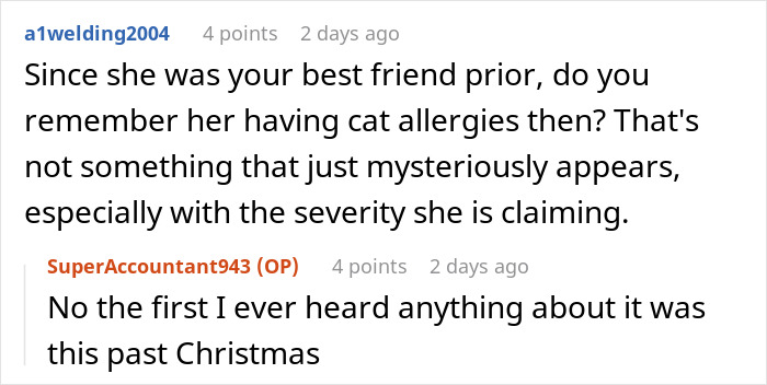 Reddit user discusses man demanding ex rehomes her cats due to his new wife&rsquo;s severe cat allergies in online thread.
