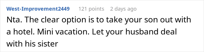 Comment about man not prepared to deal with SIL&rsquo;s kid, suggesting paying for a hotel for their stay.